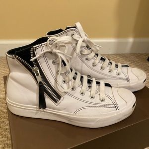 Womens white Converse high-tops with side zip